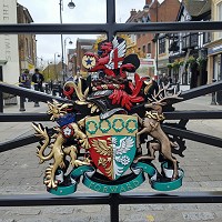 Hillingdon coat of arms. London Borough of Hillingdon coat of arms, 18in high, cast aluminium.